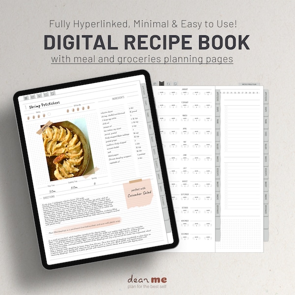 Digital Recipe Book and Meal Planner for Goodnotes and Notability, Recipe Journal for iPad Digital Cookbook, Digital Groceries List