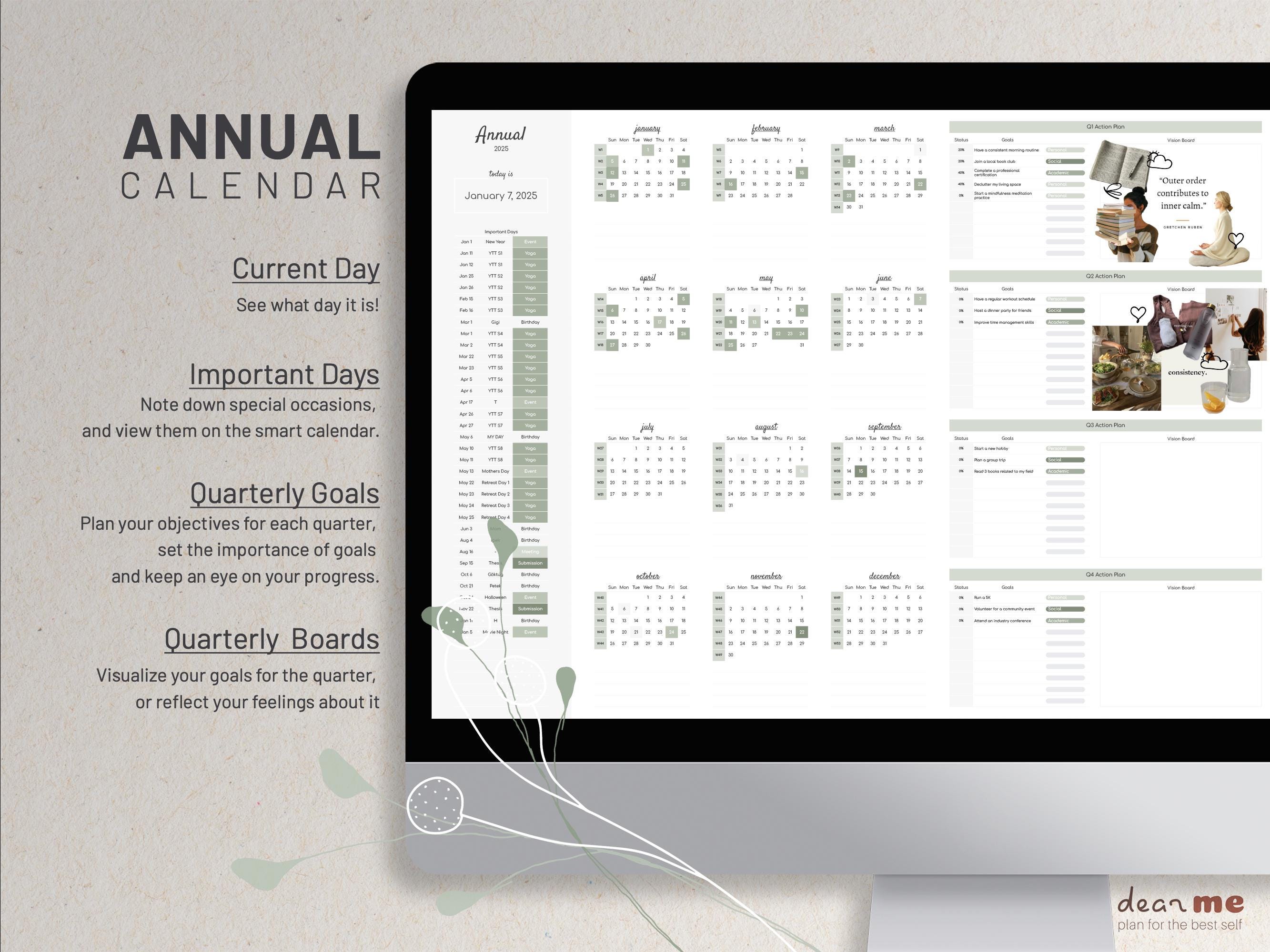 Google Sheets Digital Life Planner, Digital Annual Calendar Spreadsheet ...