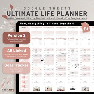 Google Sheets Digital Life Planner, Digital Annual Calendar Spreadsheet, Daily Schedule Task Tracker