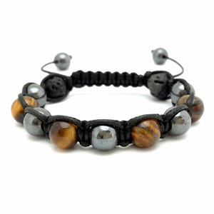 Damen Gestrickt Armband, Tigerauge Stein Hämatit Lava Perlen, Premium Perlenarmband, Perfektes Geschenk, Halbedelstein Armreif Handmade