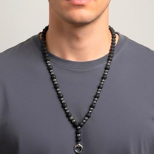 Collar para hombre, collar de cuentas, collar en Y, cierre de anilla para colgantes, collar para anillos, collar antiestrés, collar de lava, regalo para él