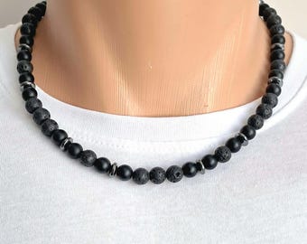 Herenketting, kralenketting overvloed, onyx, lava, echte edelsteen, nieuwe baan cadeau, fidgetketting, cadeau voor hem, echtgenoot, dagelijks