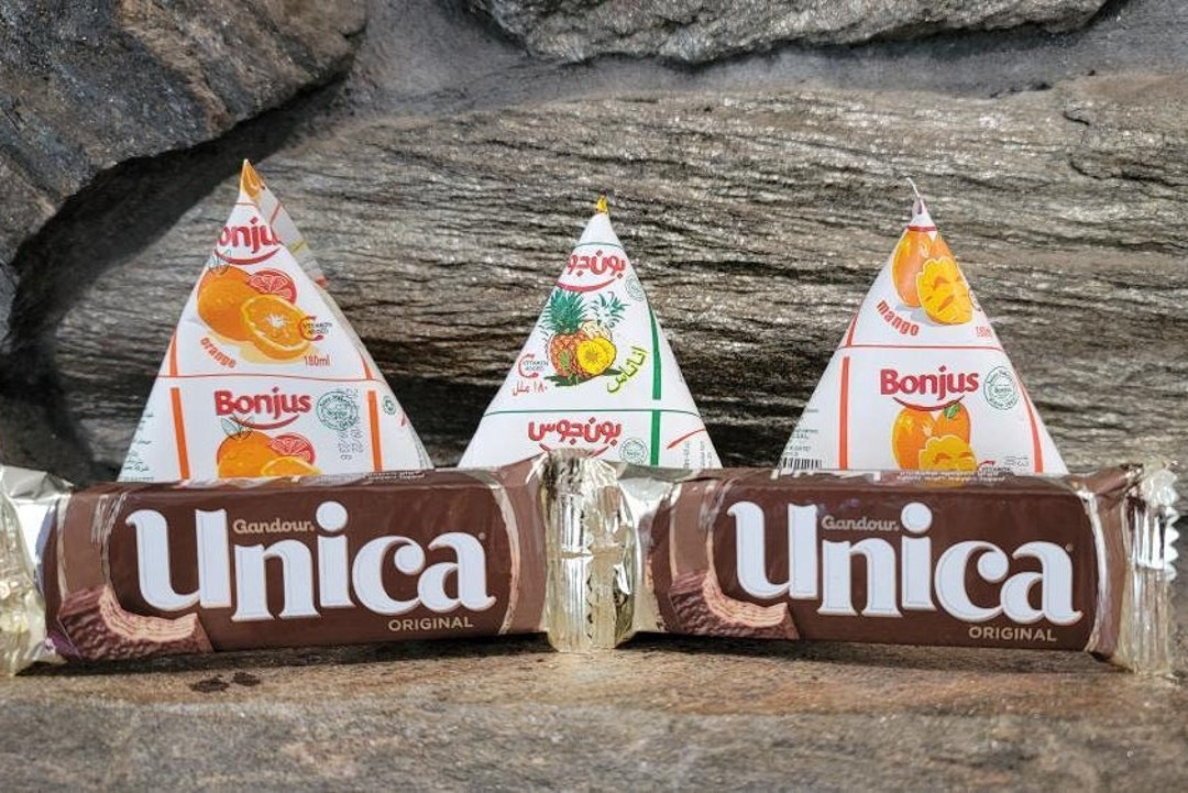 Snack Box made in Lebanon Bonjus Pineapple Juice, Bonjus Orange Juice