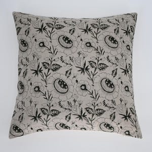 BAGA//Hand Block Floral Pillow Covers | Neutral Linen Pillows | Linen Cushion Cover | Decorative Linen Pillow Cover | Designer Pillow Cover