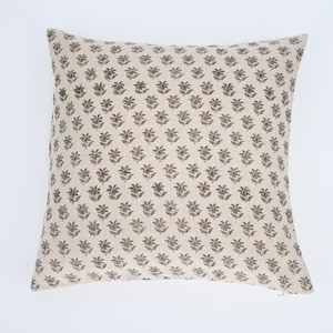RAKY//Hand Block Floral Pillow Covers | Neutral Linen Pillows | Linen Cushion Cover | Decorative Linen Pillow Cover | Designer Pillow Cover