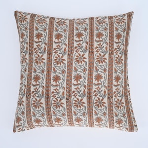 BINNY//Hand Block Floral Pillow Covers | Neutral Linen Pillows | Linen Cushion Cover | Decorative Linen Pillow Cover | Designer Pillow Cover