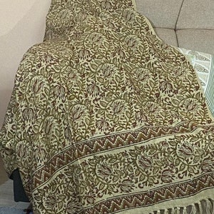 Bohemian Mud Cloth Throw Blanket with Tassels Hand Loomed Block Print Cotton Sofa Throw for Living Room 120X180 Cms