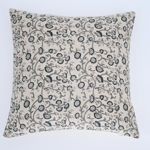 AYANN//Hand Block Floral Pillow Covers | Neutral Linen Pillows | Linen Cushion Cover | Decorative Linen Pillow Cover | Designer Pillow Cover