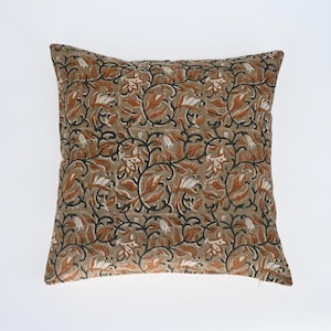 LUCY//Hand Block Floral Pillow Covers | Neutral Throw Pillows | Linen Cushion Cover | Decorative Linen Pillow Cover | Designer Pillow Cover