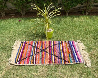 Kleiner Boujaad-Teppich, authentischer lila marokkanischer Teppich, Berber-Wollteppich, böhmischer handgemachter Teppich 2x3 ft
