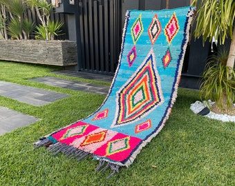 Prachtige veelkleurige Azilal-tapijt - Marokkaanse Berber-tapijten - uniek kleurrijk Azilal-tapijt - handgemaakt wollen tapijt, Berber-tapijt - nachtkastjedecor 2x6 FT