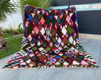 Boucherouite Rug, Vintage Handmade Rug, Sheep Wool Rug, Soft Berber Rug, Old Boucherouite Rug, Woven Cotton Wool, Bohemian Home Decor 5x7 ft