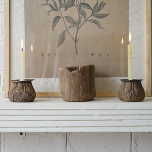 Rustic Reclaimed Wood Vase & Candle Holder Set: Primitive Indian Decor