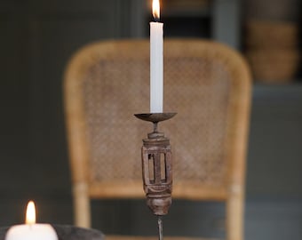 Rustic carved wood candle holder. Vintage wood candle holders. old wood indian candle stand. pillar Old wood candlestick.