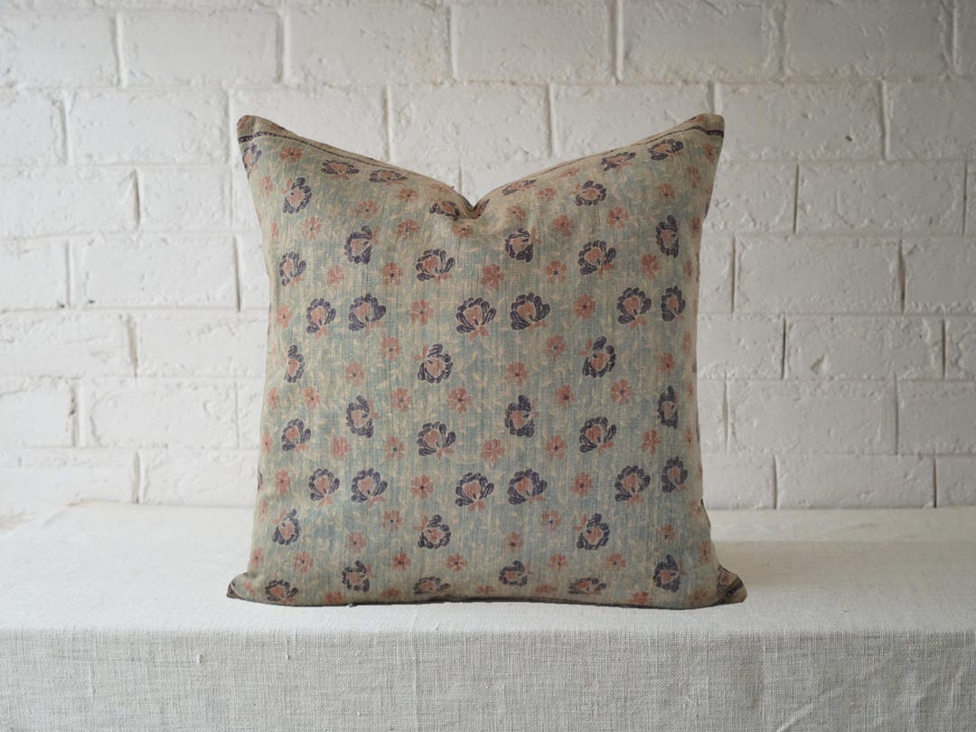 Vintage Floral Block Print Pillow Cover: Handloom Wool Throw Pillow ...