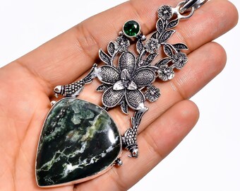 Pendentif En Argent Sterling 925 Avec Jaspe Océan Naturel - Fait Main Aux États-Unis - 2,5 Pouces