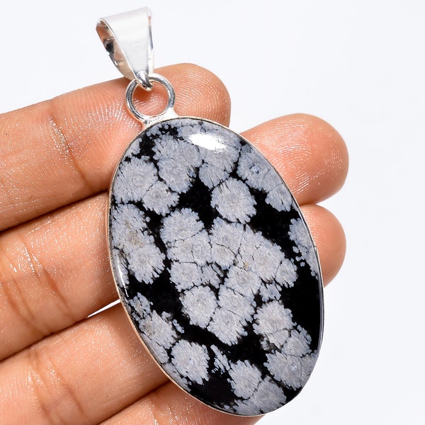 Snowflake Obsidian Pendant 925 Sterling Silver Pendant Necklace for Women Chain Pendant for Women Statement Pendant for Her Gift for Women