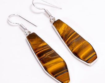 Tigers Eye Earrings Gemstone Earrings Tigers Eye Jewelry Dangle Earrings 925 Sterling Silver Earrings for Women Statement Earrings for Her