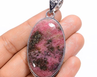 Pendentif rhodonite 925 Pendentif en argent sterling Pendentif pierre précieuse Collier rhodonite Bijoux rhodonite Déclaration Pendentif Bijoux faits à la main