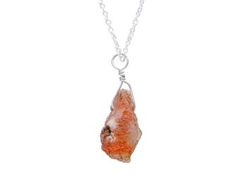 Raw Sunstone Necklace Sunstone Pendant Sunstone Jewelry Crystal Necklace Gemstone Necklace Wire Wrapped Necklace for Women Chain Necklace