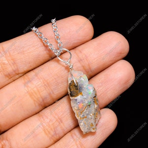 Raw Ethiopian opal Necklace Rough Opal Necklace Raw Opal Necklace Opal Jewelry 925 Sterling Silver Chain Necklaces for Women Gift for Her