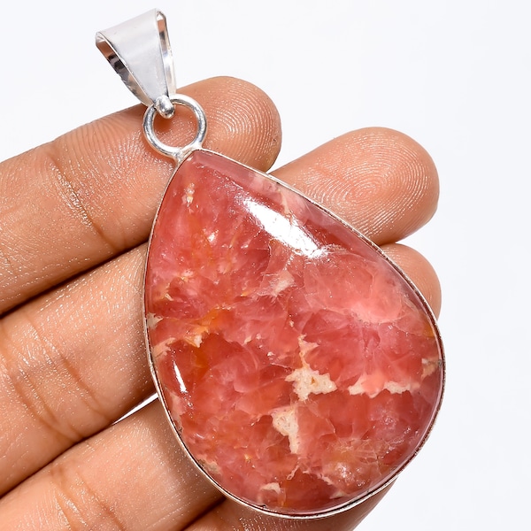 Pendentif rhodochrosite avec chaîne Collier rhodochrosite en argent sterling 925 pour femme Pendentif chaîne pour femme