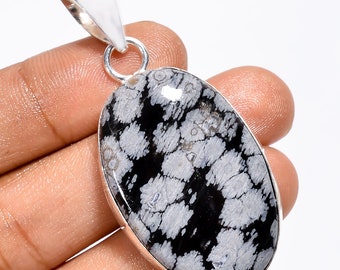 Pendentif obsidienne flocon de neige en argent sterling 925 collier pendentif en argent pour femme pendentif chaîne pour femme pendentif pierre précieuse pendentif chaîne