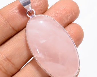 Rose Quartz Pendant Pink Stone Pendant Gemstone Pendant 925 Sterling Silver Pendant Necklace Pendant for Women Rose Quartz Jewelry For Her