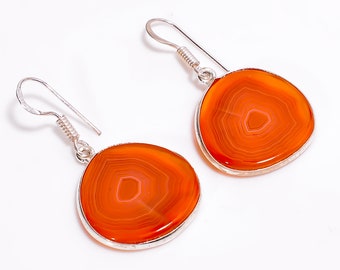 Orange Botswana Agate Earrings Gemstone Earrings Orange Stone Earrings 925 Sterling Silver Earrings Dangle Earrings Gift Earrings for Women