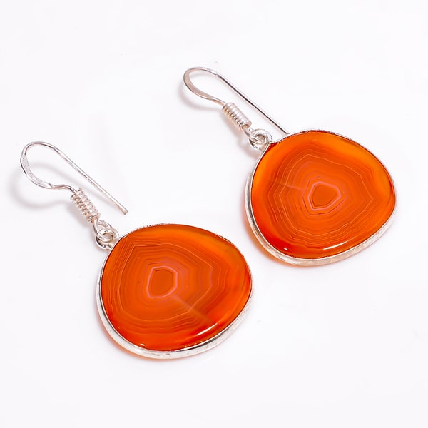 Boucles d'oreilles orange en agate du Botswana Boucles d'oreilles en pierres précieuses Boucles d'oreilles en pierre orange Boucles d'oreilles en argent sterling 925 Boucles d'oreilles pendantes Boucles d'oreilles cadeau pour femme