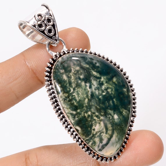 Pendentif En Argent Sterling Avec Agate Bleue - Bijou Vintage Occasion