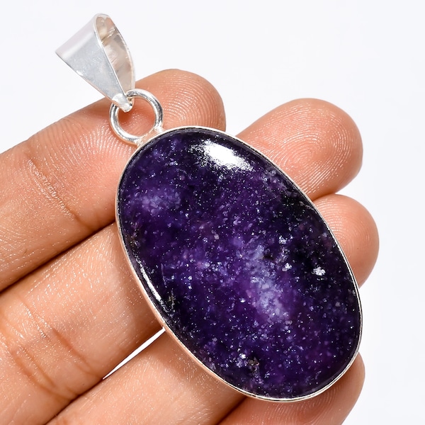 Purple Lepidolite Pendant Purple Gemstone Pendant 925 Sterling Silver Pendant With Chain Lepidolite Jewelry Statement Pendant Chain Pendant