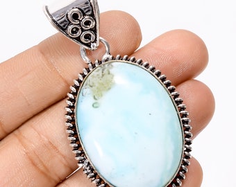 Colgante de declaración Larimar, colgante minimalista Larimar Cabochon en plata de ley 925, colgante de cadena Larimar, colgante Larimar para mujer