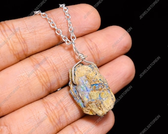 Rohe äthiopische Opal Halskette Rohe Opal Halskette Rohe Opal Halskette Opal Schmuck 925 Sterling Silber Kette Halsketten für Frauen Kristall Schmuck