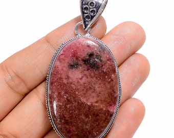 Pendentif rhodonite 925 Pendentif en argent sterling Pendentif en pierre précieuse avec chaîne Collier rhodonite Bijoux rhodonite Bijoux faits à la main