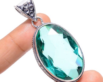 Green Apatite Gemstone 925 Sterling Silver Handmade Statement Pendant Necklace With Chain Christmas Gift Jewelry for Her