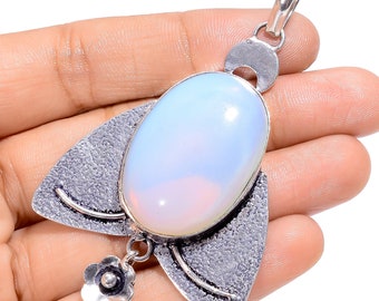 Opalite Stone 925 Sterling Silver Handmade Unique Design Statement Chain Pendant Necklace Christmas Gift Jewelry for Women