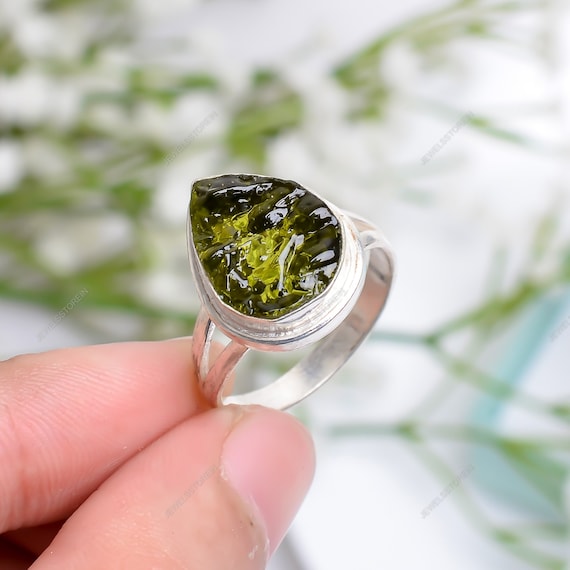 Raw Moldavite Ring 925 Sterling Silver Handmade Gemstone Ring Raw Moldavite From Czech Republic Gift for Women s Gift for Women Her Mom Etsy
