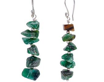 Green Emerald Earrings Gemstone Earrings Dangle Earrings Raw Crystal Earrings Rough Stone Earrings 925 Sterling Silver Earrings for Women