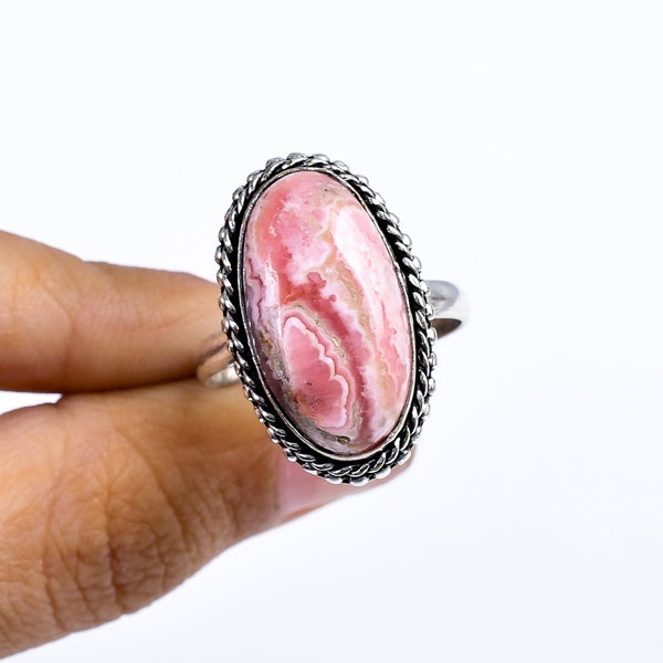 Rhodochrosite Ring Pink Stone Ring 925 Sterling Silver Ring Statement Ring Promise Ring Handmade Ring Silver Ring for Women Gift for Women