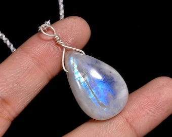 Moonstone Necklace Moonstone Pendant 925 Sterling Silver Chain Necklace for Women Moonstone Jewelry Gift for Her
