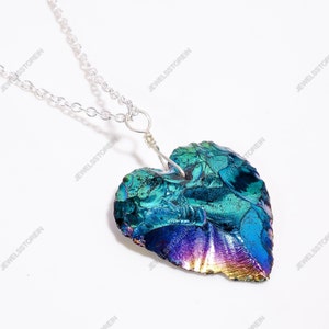 Naszyjnik z kryształowego serca Rainbow Aura Quartz Naszyjnik z kryształowego serca Naszyjnik z tytanu Aura Quartz Naszyjnik z kryształu Flame Aura Quartz Prezent dla niej