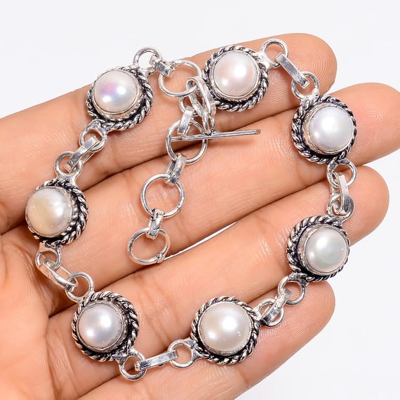 SILVER925 PEARL BRACELET/シルバー/ブレスレット 7.25”, Vintage Sterling Silver 925 Handmade 5mm Freshwater
