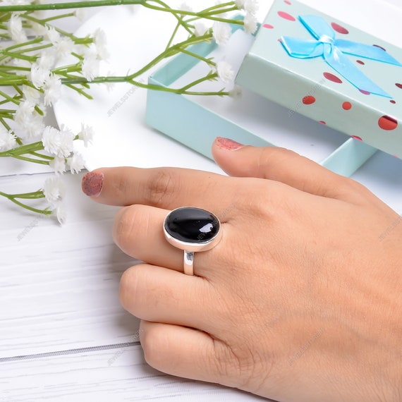 Black Onyx Ring Black Stone Ring 925 Sterling Silver Ring