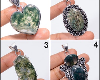 Moss Agate Pendant, Moss Agate Necklace, Moss Agate Jewelry, 925 Sterling Silver Pendant, Handmade Jewelry, Chain Necklace, Halloween Gift