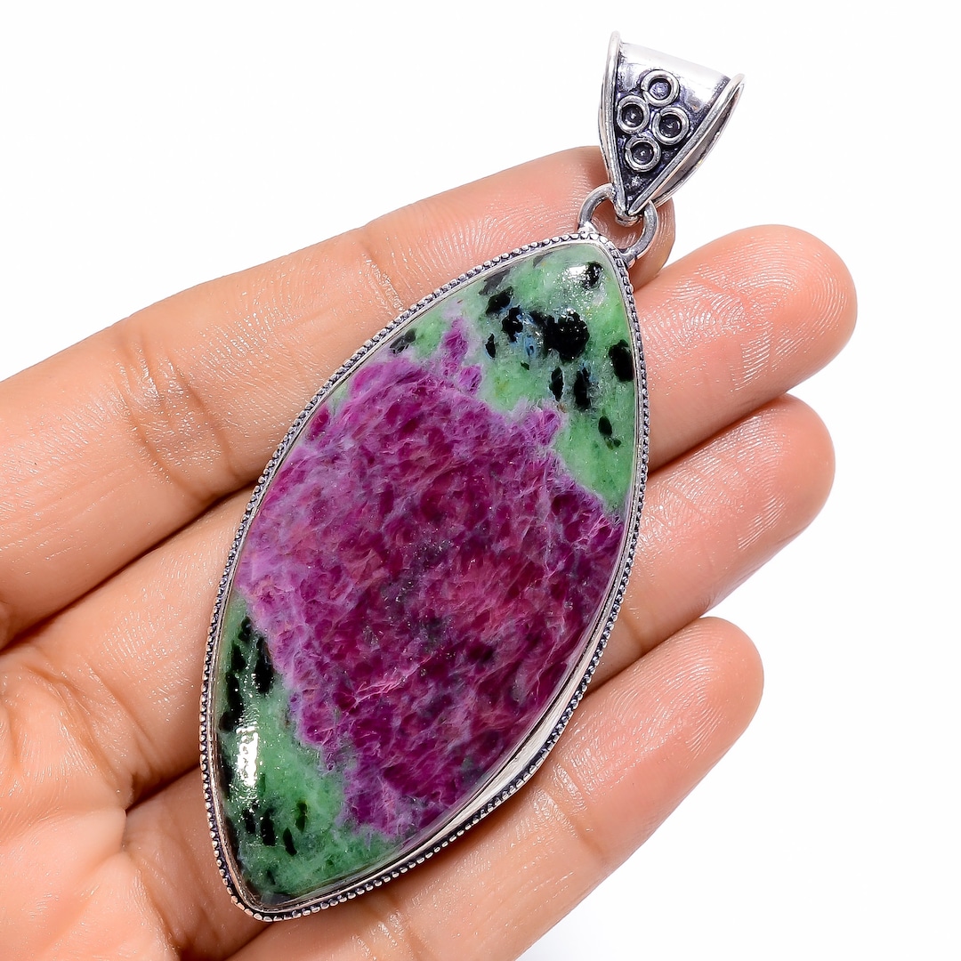 Ruby Zoisite Pendant 925 Sterling Silver Pendant Statement Pendant