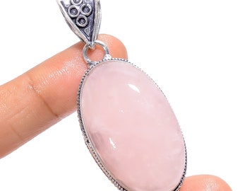 Rose Quartz Pendant, 925 Sterling Silver Pendant, Pink Stone Pendant, Rose Quartz Jewelry, Statement Pendant Necklace, Handmade Jewelry