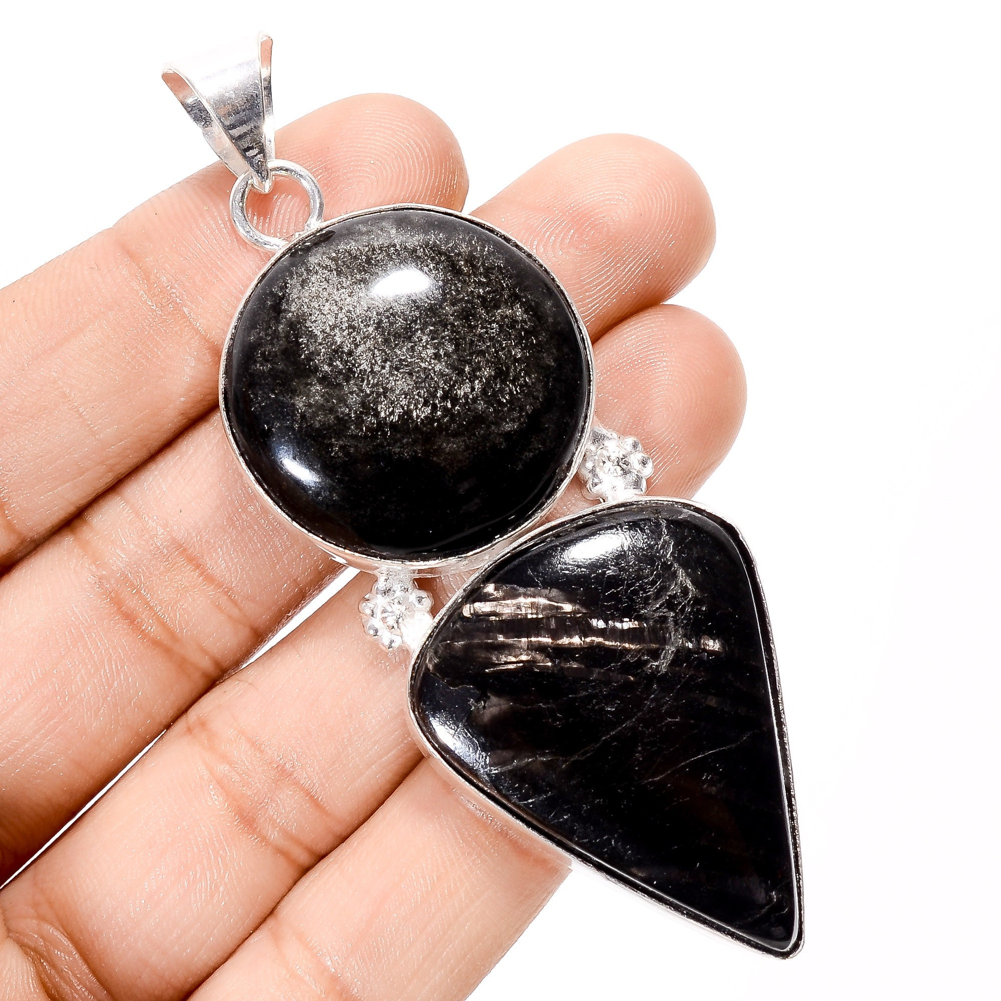 Silver Sheen Obsidian and Hypersthene Pendant Necklace - Mystical