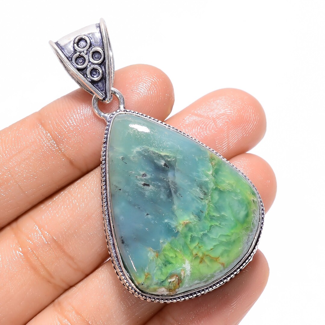 Aquaprase Pendant, Aquaprase Necklace, 925 Sterling Silver Pendant