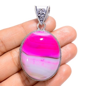 Pink Botswana Agate Pendant 925 Sterling Silver Pendant Pink Stone Pendant Statement Pendant Necklace Chain Necklace Handmade Jewelry